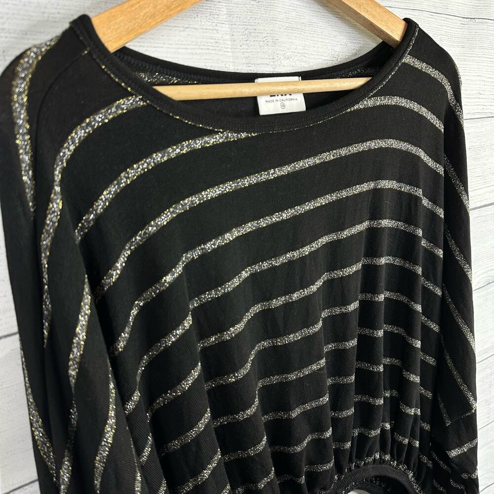 LNA Womens size XS Lily Long Sleeve Sparkle Metallic Striped Cropped Blouse Top - Picture 3 of 9